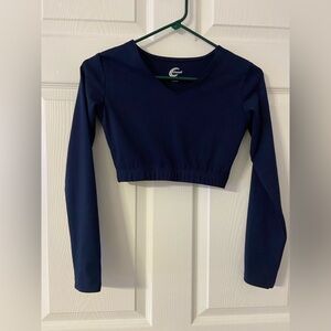 T33- CHASSE Navy Knit Active Dance Crop Top